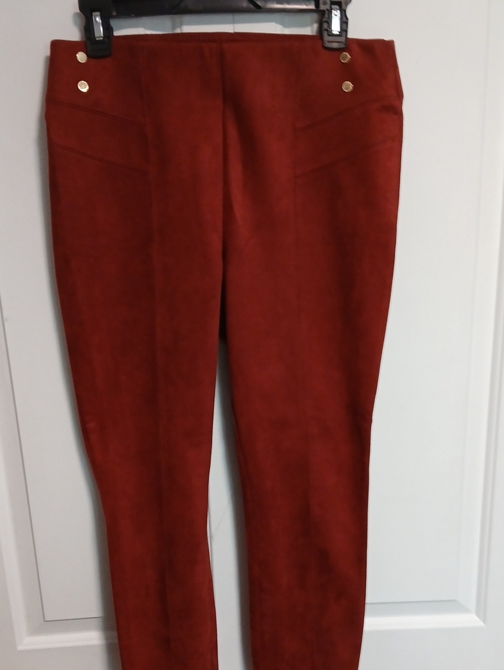 Marc New York Rust Faux Suede Skinny Pants with Gold Buttons